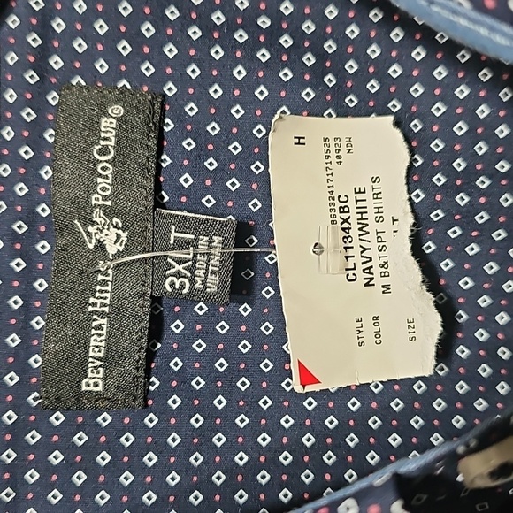 Beverley Hills Polo Club Blue Patterned Button Shirt 3XLT New - Picture 3 of 5